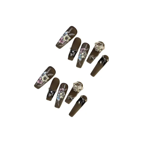 XIBI Черный Леопардовый принт False Nail Trapezoidal Длинный Блестки Искрящийся Матовый 15mm