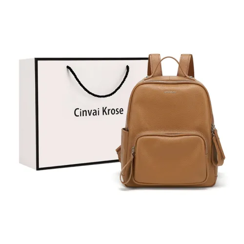 CinvaiKrose Рюкзак из крупнозернистой текстуры коровьей кожи с синтетической кожей большой женский коричневый черный