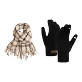 Белый шарф + черные перчатки