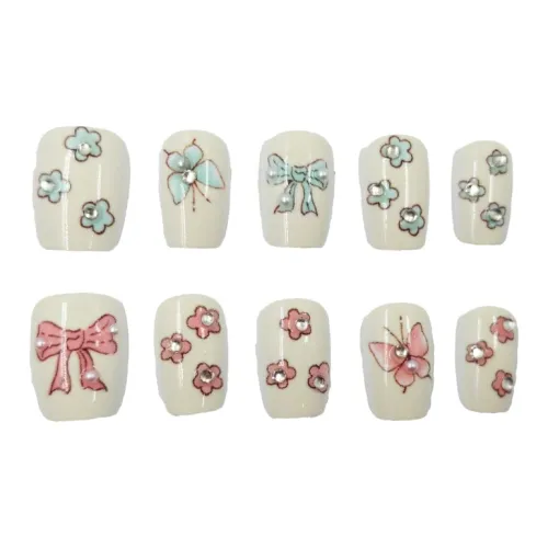 MAXFINE Vitality Flowers False Nail Короткий Квадрат Милый Бант 10 шт Пара 14 мм