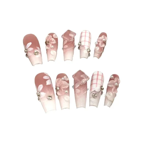 XIBI Розовый Стекло Броги Китайский стиль False Nail Короткий LADDER Coquette 15мм