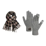 Черный шарф + серые перчатки