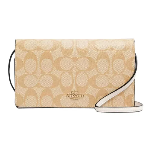 COACH Anna Монограмма Холст и Кожаная Сумка через плечо Сумка на плечо Маленькая Женская Хаки и Белая