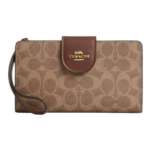 COACH Покрытый холст Кошелек Маленький Женский Коричневый Коричневый