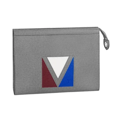 LOUIS VUITTON Pochette Voyage Taiga Коровья кожа Клатч Мужской Серый