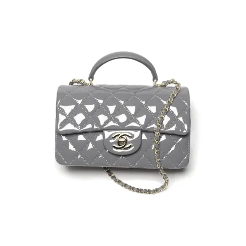 CHANEL Classic Flap CF Лакированная кожа Телячья кожа Одно плечо Сумка Мини Женская Серый