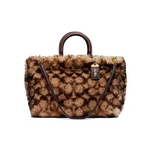 COACH Rogue Кожа Тоут Сумка Сумка для покупок Сумка через плечо Сумка через плечо Большая Женская с леопардовым принтом Коричневая