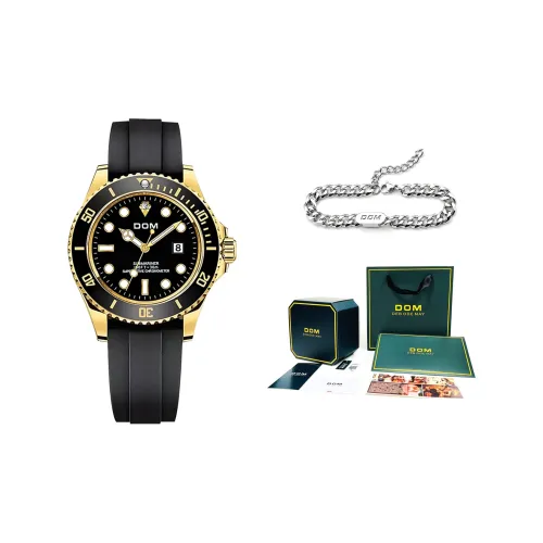 DOM Кварцевый механизм Резиновый ремешок Часы Мужские Черный циферблат