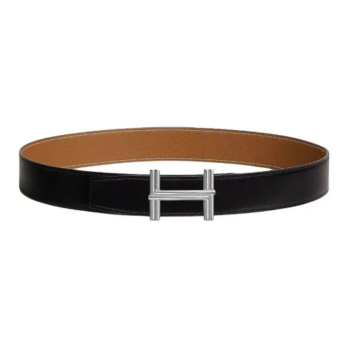 HERMES Брушированный Permanent Латунь Кожаные ремни Мужской Черный 3,8 см