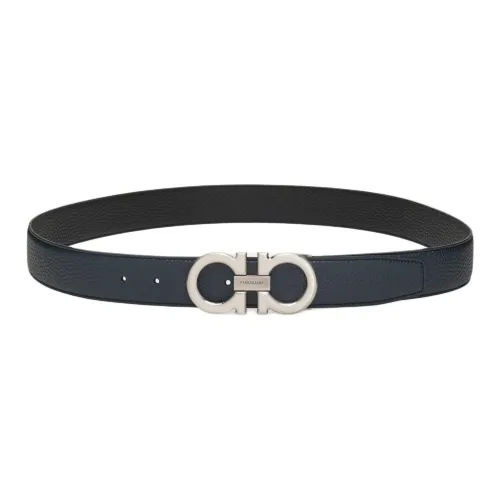 Ferragamo Ремни из коровьей кожи Мужской Черный Темно-синий Ширина 3,5 см