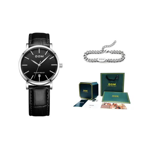 DOM Кварцевый механизм кожаный ремешок из коровьей кожи часы для мужчин черный циферблат