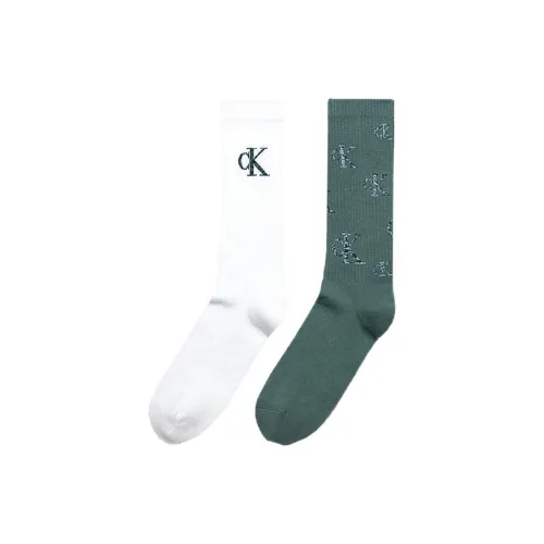 Calvin Klein 2 пачки зеленых + белых мужских носков MID до икры