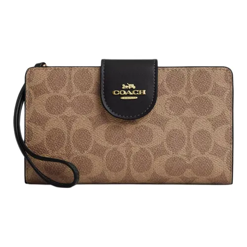 COACH Покрытый холст Кошелек Маленький Женский Коричневый Коричневый