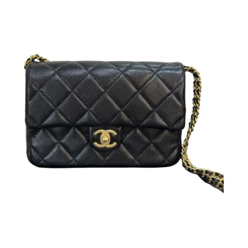 CHANEL Икорный Зернистая кожа личи Коровья кожа Сумка через плечо Мини Женские Черный