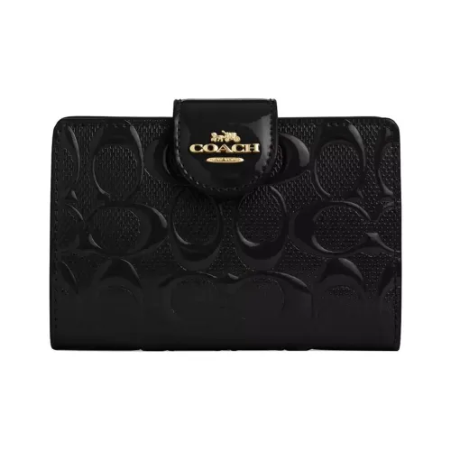 COACH Лакированная кожа Телячья кожа Кошелек для монет держатель для карт Средний Женский Черный