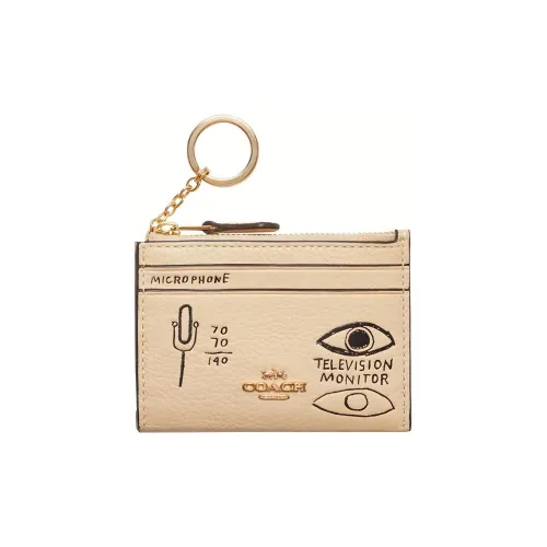 COACH Basquiat Artist Graffiti Collaboration Skinny Id Case Leather Coin And Card Holder Women's Milk Tea