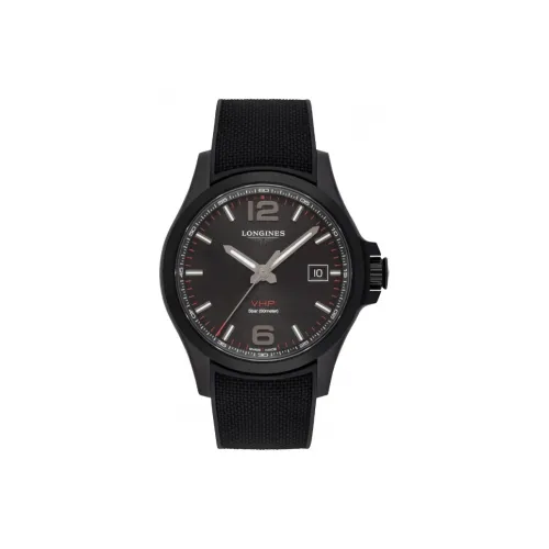 LONGINES Conquer VHP Collection Кварцевый механизм Мужские часы Часы 43 мм Черный циферблат Стальной корпус часов Резиновый ремешок