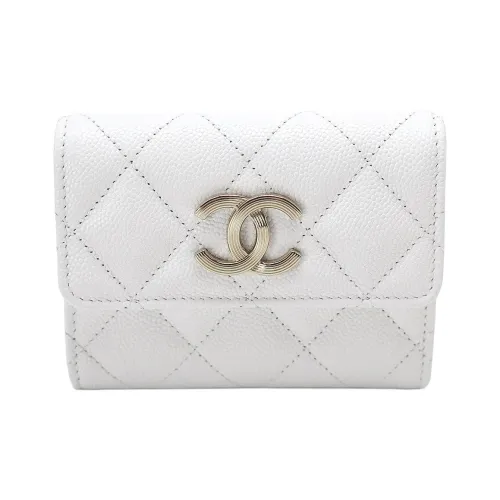 CHANEL Рельефный Икорный Телячья Кожа Держатель для Карт Женский Белый