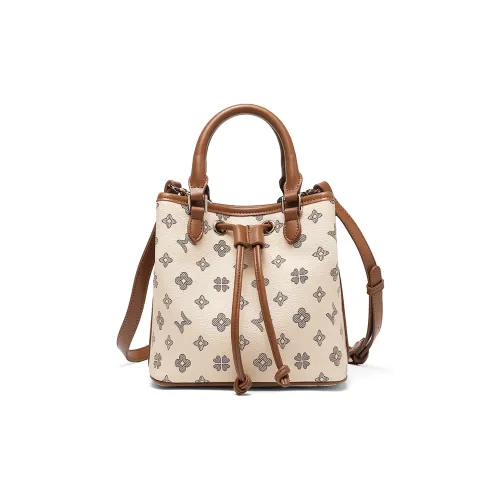 MEXICAN ПВХ Ведрообразная Сумка Сумка через плечо Сумка Обычная Женская Экрю Темно-коричневая