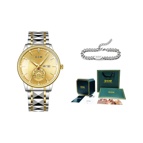 DOM Кварцевый механизм стальной ремешок мужские часы золотой циферблат