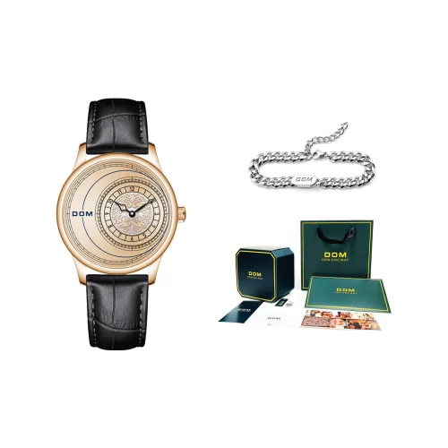 DOM Кварцевый механизм кожаный ремешок мужские часы золотой циферблат