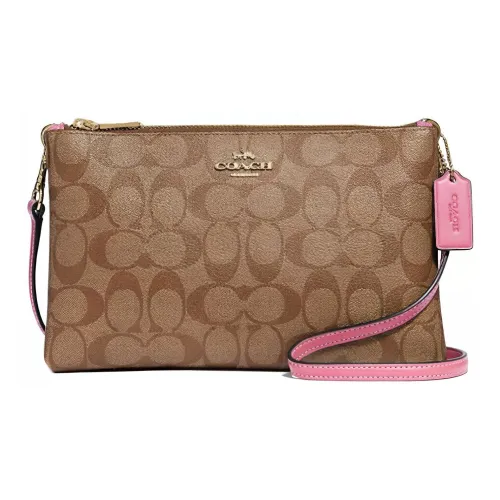 COACH Lyla Холст и Кожа Сумка через плечо Средняя Женская Монограмма Коричневый и Розовый