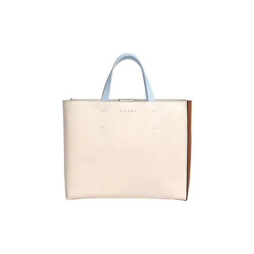 MARNI Кожа Тоут Сумка Сумка для покупок Сумка Маленькая Женская Белая Коричневая Светло-синяя