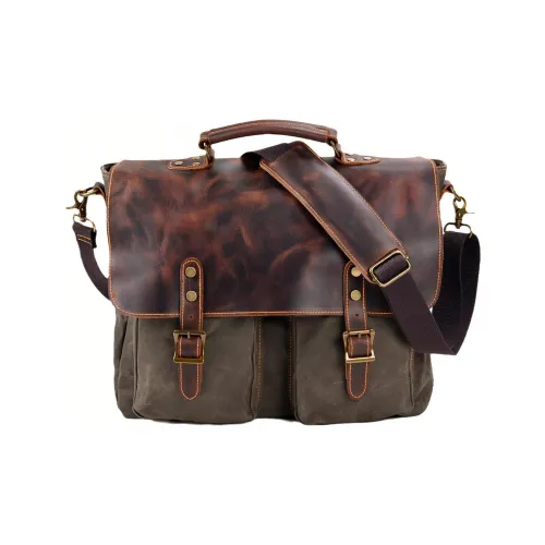 TTaG．baG Воск Цвет холста And Воловья кожа Через плечо Одно плечо Сумка Обычный Мужской Черный Темно-серый Армейский зеленый Темный хаки