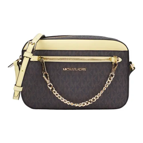 MICHAEL KORS Jet Set ПВХ с кожаными вставками Сумка через плечо Женская Желтая Желудево-коричневая Многоцветная