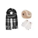Черный Белый Шарф + Белая Перчатка + Кофейные Наушники