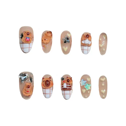 XIAMEIYU Капибара Cute Cartoon False Nail Oval 22 мм 10 шт