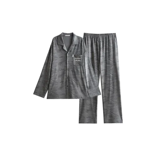 Same Language Пижамный комплект Мужской Фиолетовый Ink GREY Tiger Pattern