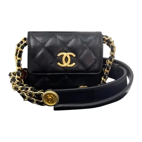 CHANEL С рельефом Тисненый Коровья кожа Кошелек на цепочке Сумка с цепочкой Сумка через плечо Женская Черная