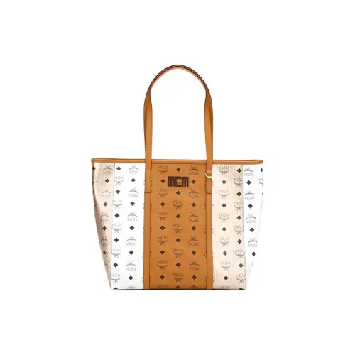 MCM Toni Visetos Искусственная кожа Тоут Сумка Сумка для покупок Сумка Сумка через плечо Мужская Коньяк Белый
