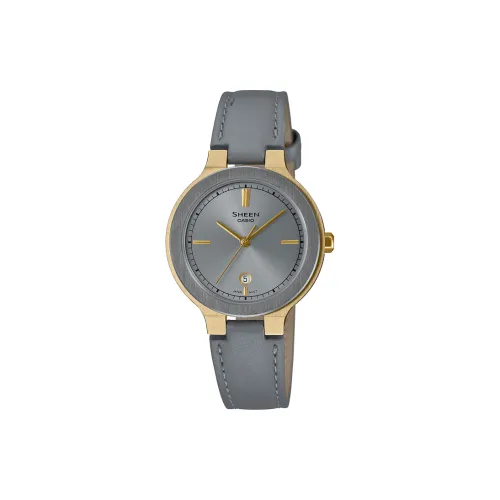 CASIO SHEEN Collection Кварцевый механизм ремень из натуральной кожи часы женский серый циферблат