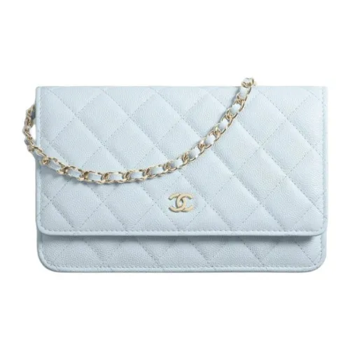 CHANEL WOC Кошелек на цепочке из телячьей кожи сумка через плечо мини женский светло-синий