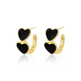 Двойные серьги в форме сердца, черного цвета
