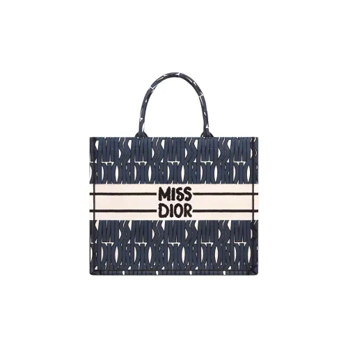 DIOR Вышивка Тоут Сумка Сумка для покупок Сумка Большая Женская Синяя и Белая