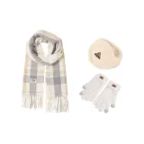 Шарф экрю + Белые перчатки + Бежевые меховые наушники с капюшоном