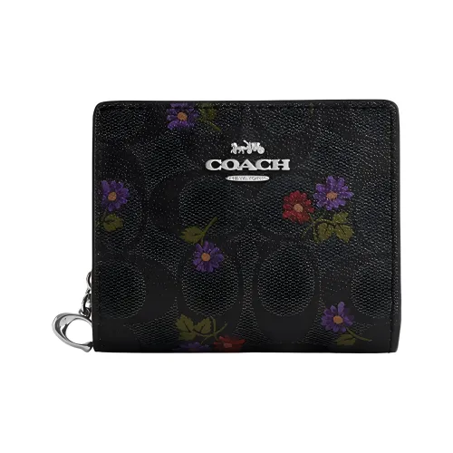 COACH Canvas с кожаными вставками кошелек для монет кошелек обычный женский графитовый и темно-ягодный