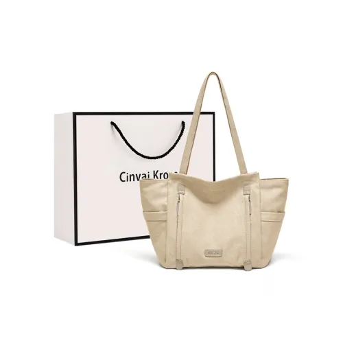 CinvaiKrose Ткань Синтетическая кожа Сумка-тоут Сумка через плечо Большая женская Бежевый абрикос Черный