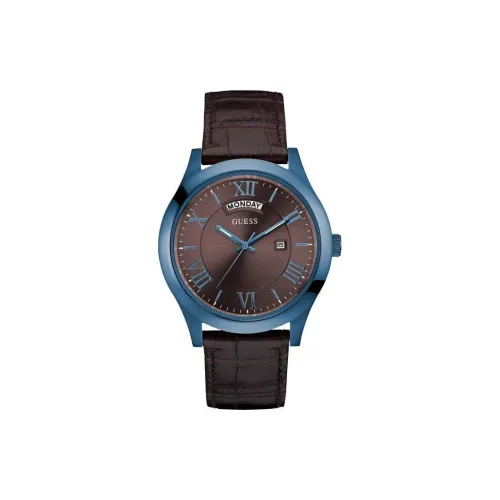 GUESS Наручные часы Кварцевый механизм Кожаный ремешок 44 мм Коричневый циферблат Мужские часы
