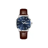 Синий циферблат, коричневый ремешок, коробка