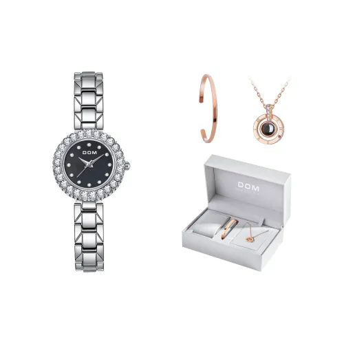 DOM Кварцевый механизм стальной ремешок женские часы черный циферблат