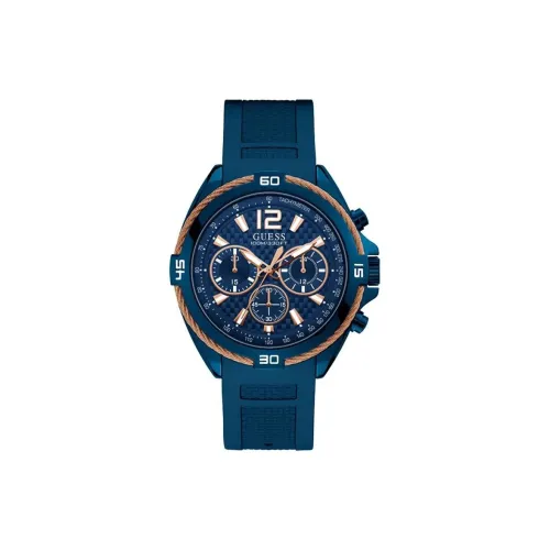 GUESS Мужские часы Кварцевый механизм Силиконовый ремешок 45 мм Синий циферблат