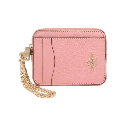 COACH Card Case Галечная кожа Кошелек Держатель для карт Женский Светло-красный