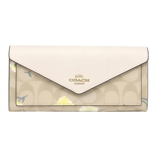 COACH Конверт Покрытый холст С кожаными вставками Кошелек Женский Белый и Хаки с монограммой