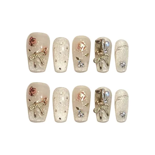 XIAMEIYU Розовый Story False Nail Короткий LADDER Шампанское Nude Кошачий глаз 20mm