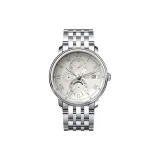 Серебряная игла, абрикосовый циферблат, стальной браслет, кожаная коробка