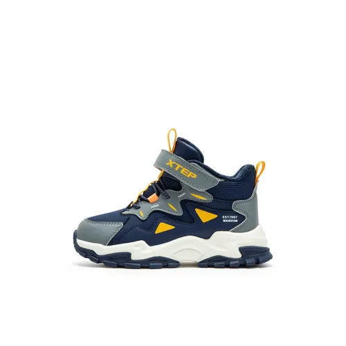 XTEP Slip-resistant Abrasion-resistant High Top Kids Lifestyle Shoes Blue Gray Kids XTEP Противоскользящие Износостойкие Высокие Детские Лайфстайл Обувь Синий Серый Детский